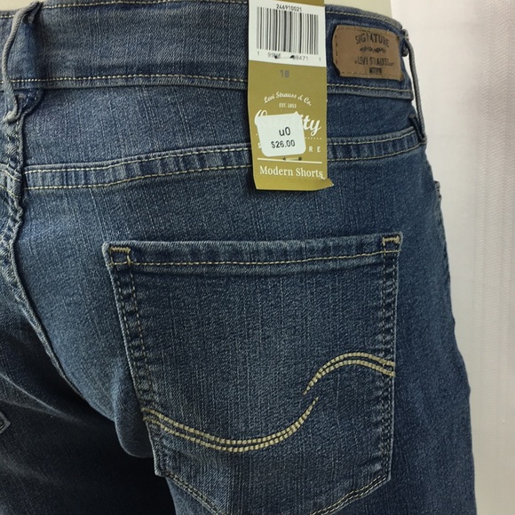 New Levi Signature Stretch Denim Blue Jean Shorts - Picture 4 of 7